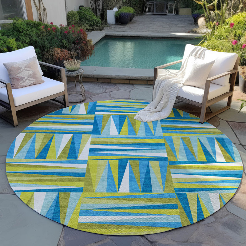 Azura Teal Washable Indoor-Outdoor Rug - , 8' x 8'