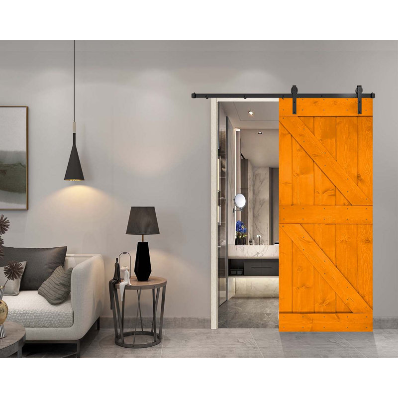 Porte de grange peinte 84 po 84 po, Orange dorée, 38 po x 84 po