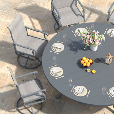 Ensemble de salle à manger 8 personnes avec table ronde 63 "et 8 chaises pivotantes en PVC-coated polyester Orlando