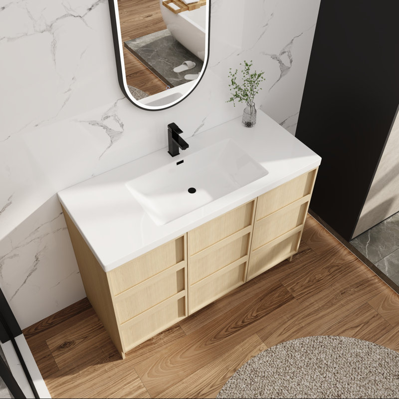 Meuble-lavabo 48 po avec lavabo en résine et rangement à fermeture en douceur, 48"