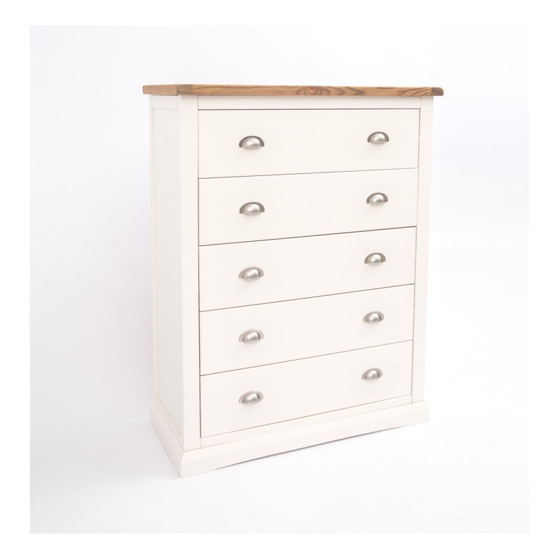 90 cm W Chest of 5 Drawers, Off White