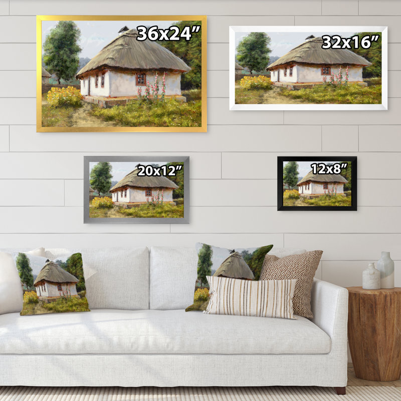 Vieux village champêtre Lanscape V - peinture sur toile, H 24 po x l 36 po x P 1 po, Encadrement doré