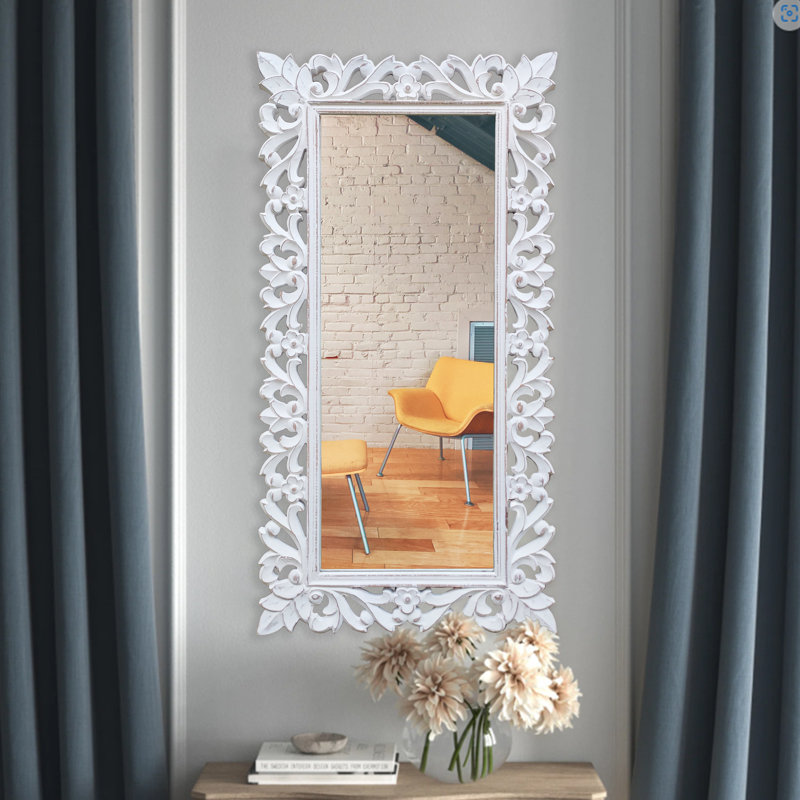 Dominic Carved Wall Mirror | Rectangular Mirrors For Bathroom, Living Room, Bedroom, Hallway, Entryway & Any Space | Brynner 18x36” / White