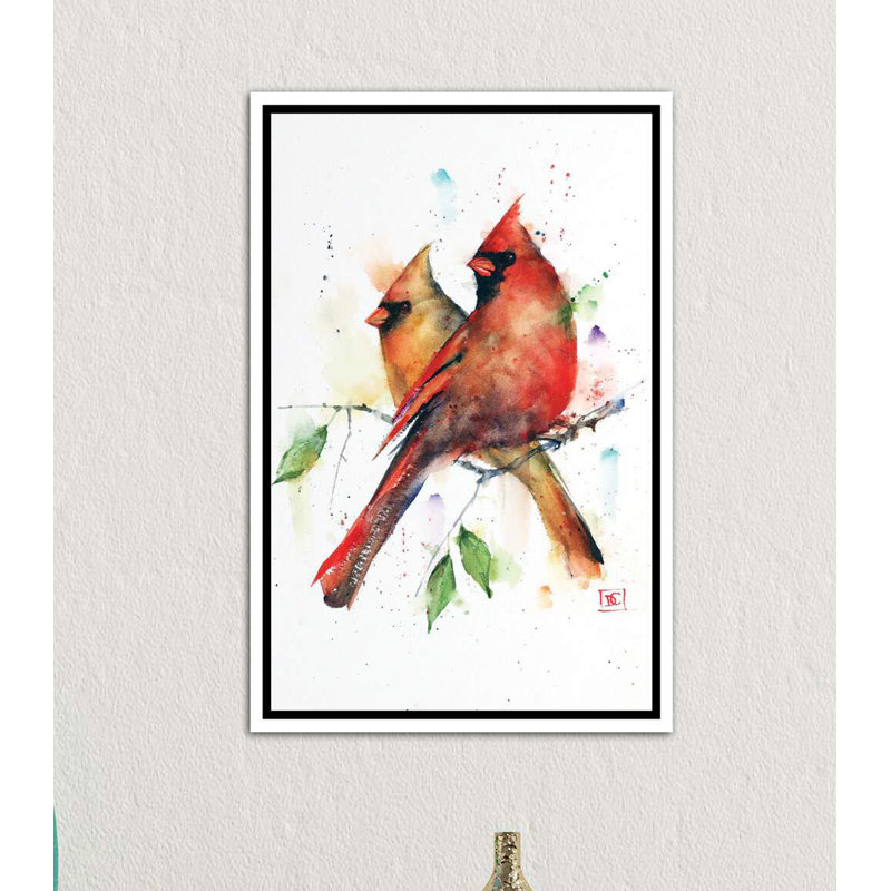 « cardinal pair » par dean crouser,-reproduction d’art sur, H 26 po x l 18 po x P 1,5 po, Toile blanche encadrée