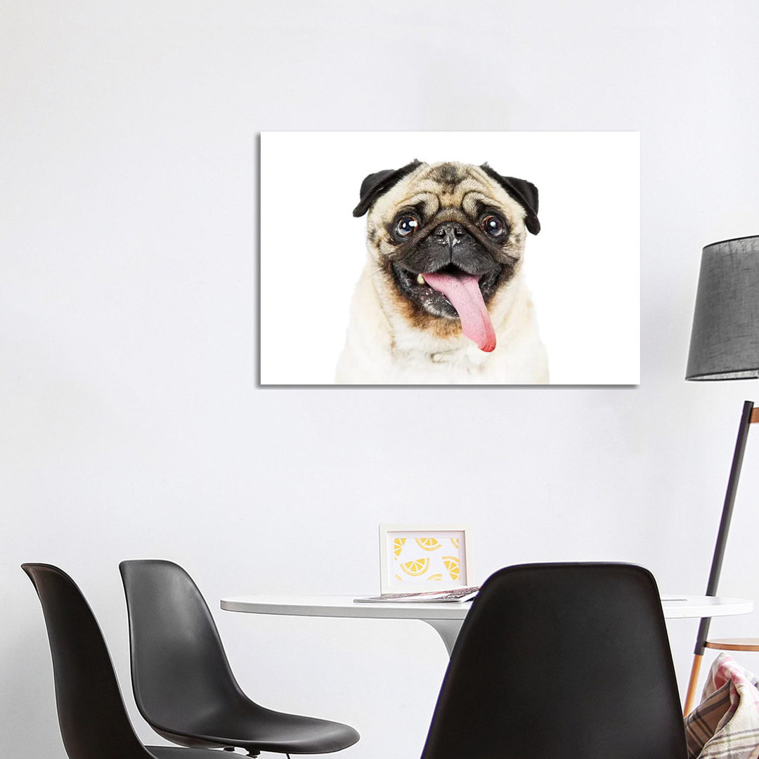 Nahaufnahme Mops Hund Zunge Hanging Out von Susan Richey - Gallery-Wrapped Canvas Giclée