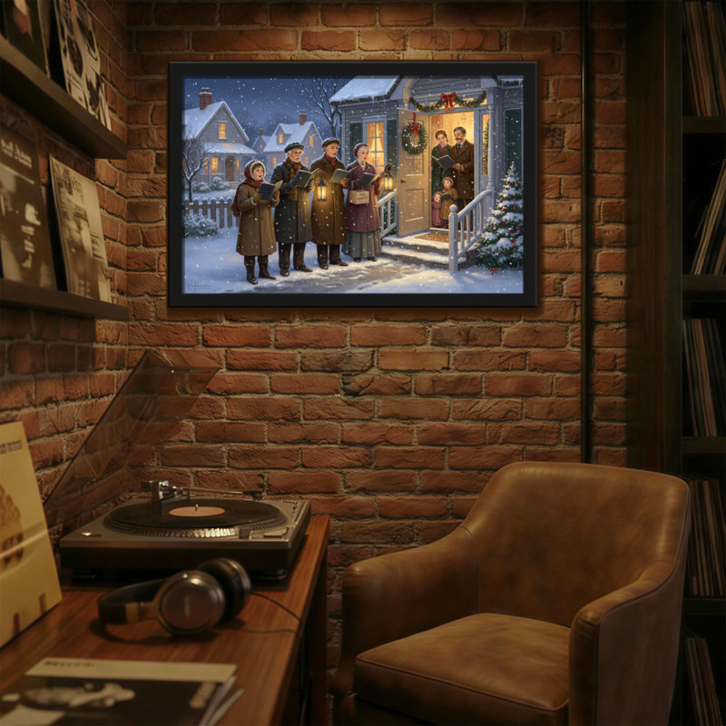 Noël chanteurs de Noël chantant dans la nuit enneigée, H 16 po x l 24 po