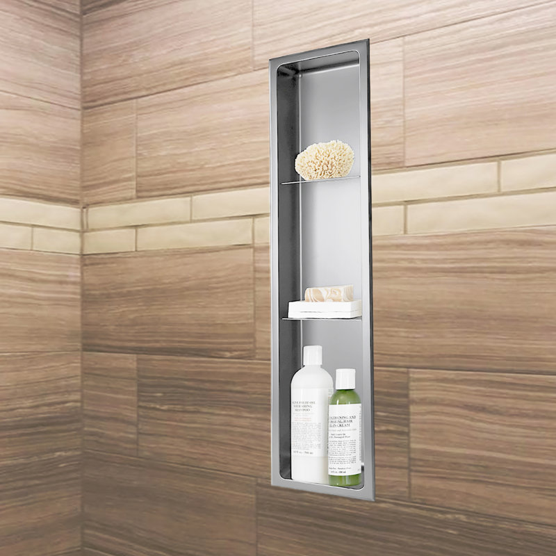 8 po X P 36 po X l 4 po Niche de douche à 3 tablettes en acier inoxydable de calibre 18 D, Acier inoxydable brossé