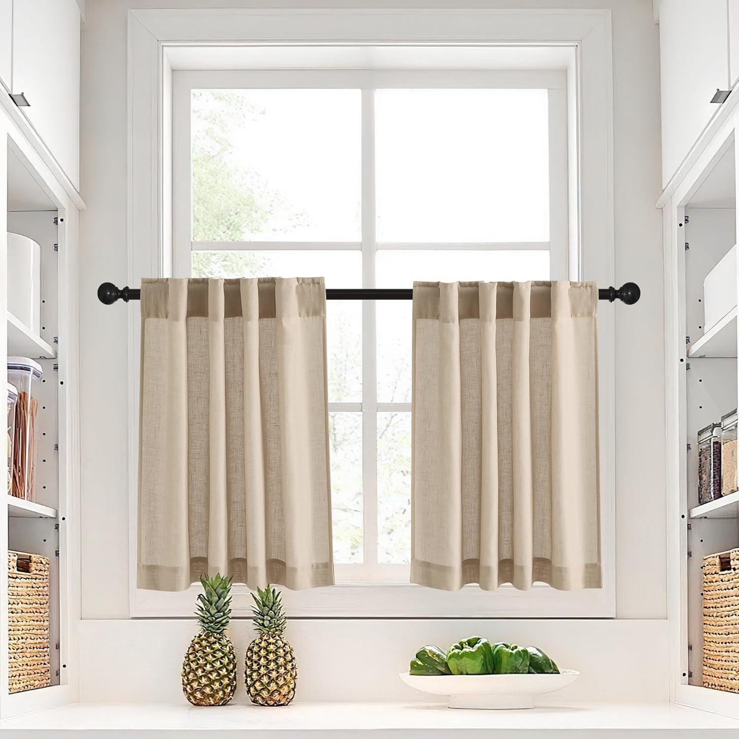 Ebern Designs Curtains for Small Window, 2 Pack Back Tab Pocket Light ...