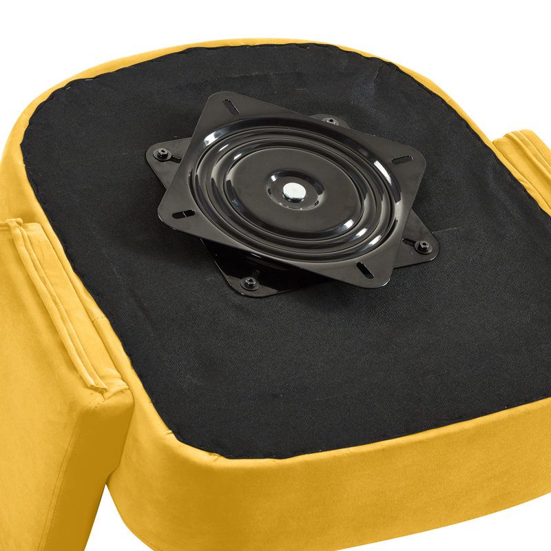 Fauteuil rotatif à 360 degrés, fauteuil moderne rembourré en velours jaune pour chambre à coucher, siège confortable et fauteuil pivotant tactile luxueux, salon avec fauteuil, rotation avec design élégant