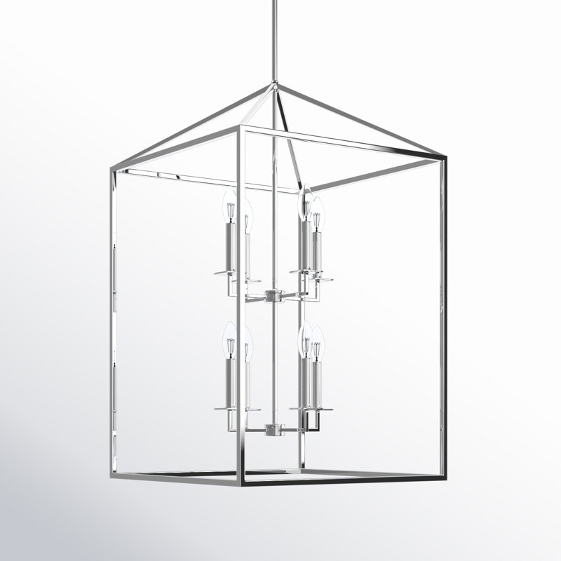 Ellis 8 Light Metal Dimmable Lantern Chandelier, Chrome, 30.75" H x 19" W x 19" D, No