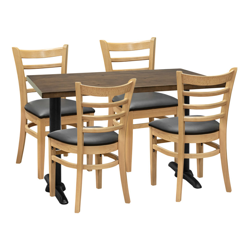 Ensemble de salle à manger pour 4 personnes - plateau gris avec chaise d'appoint à dossier échelle, Gris, Marron clair