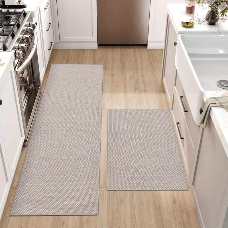 Solid Colour Polyester Anti-Fatigue Non-Skid Kitchen Mat, Beige