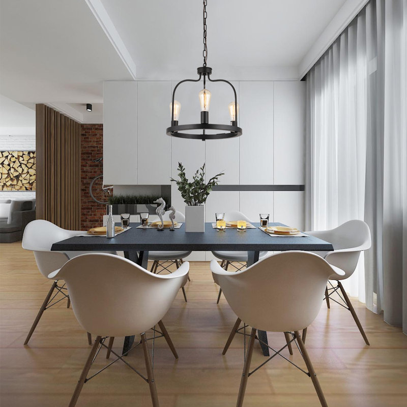 Industrial Pendant Lighting, 3-Light Modern Farmhouse Chandelier Light Fixture with Black Crown Cage