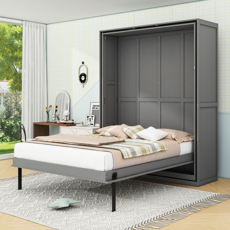 Lit escamotable avec tablettes de rangement Murphy, Gris