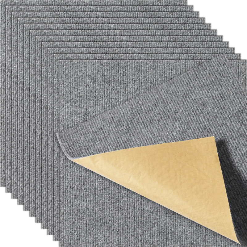 12'' W x 12'' L Textured Cut And Loop Polyester Blend Carpet Tile, Grey