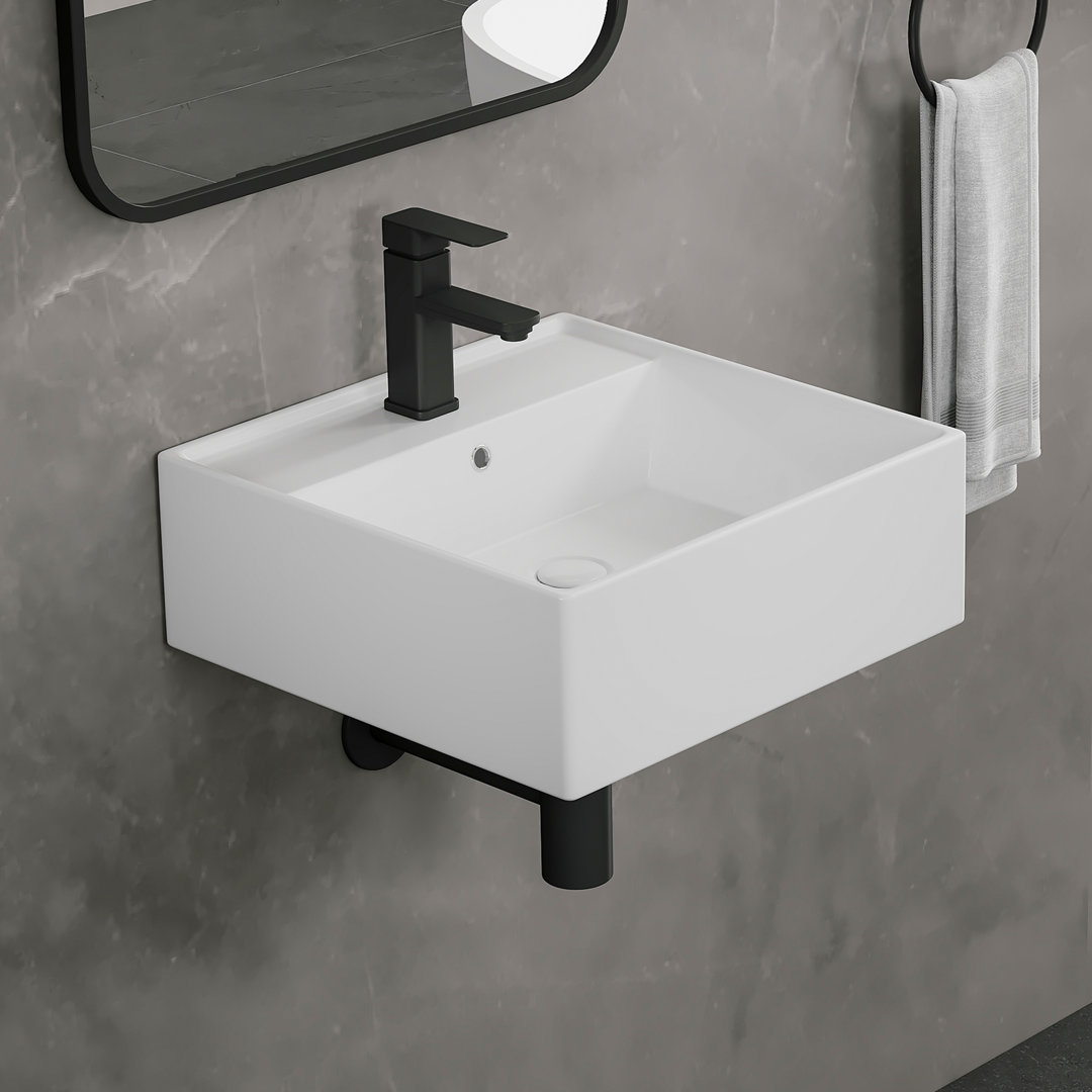 Turner 410mm x 410mm Square Ceramic Wall Hung Bathroom Sink Basin with Overflow