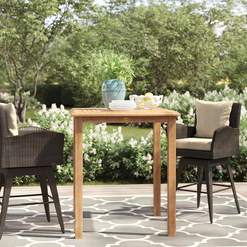 Brighton Square Teak Outdoor Bar Table With Umbrella Hole , 35'' in. W 35'' in. D