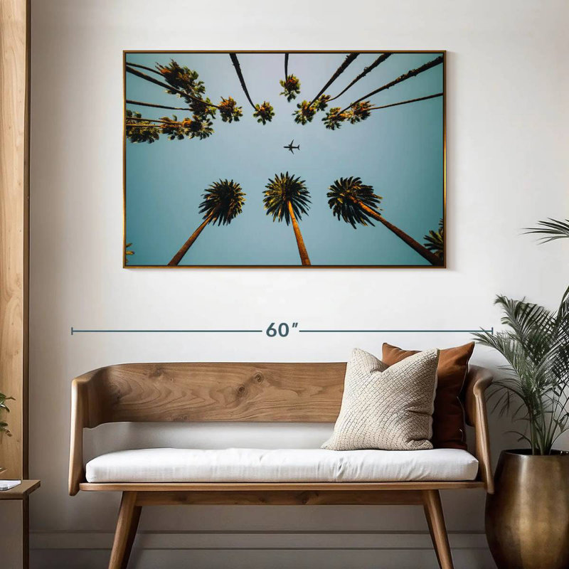 Avion sous les palmiers, 46 po x 31 po, Cadre flottant doré