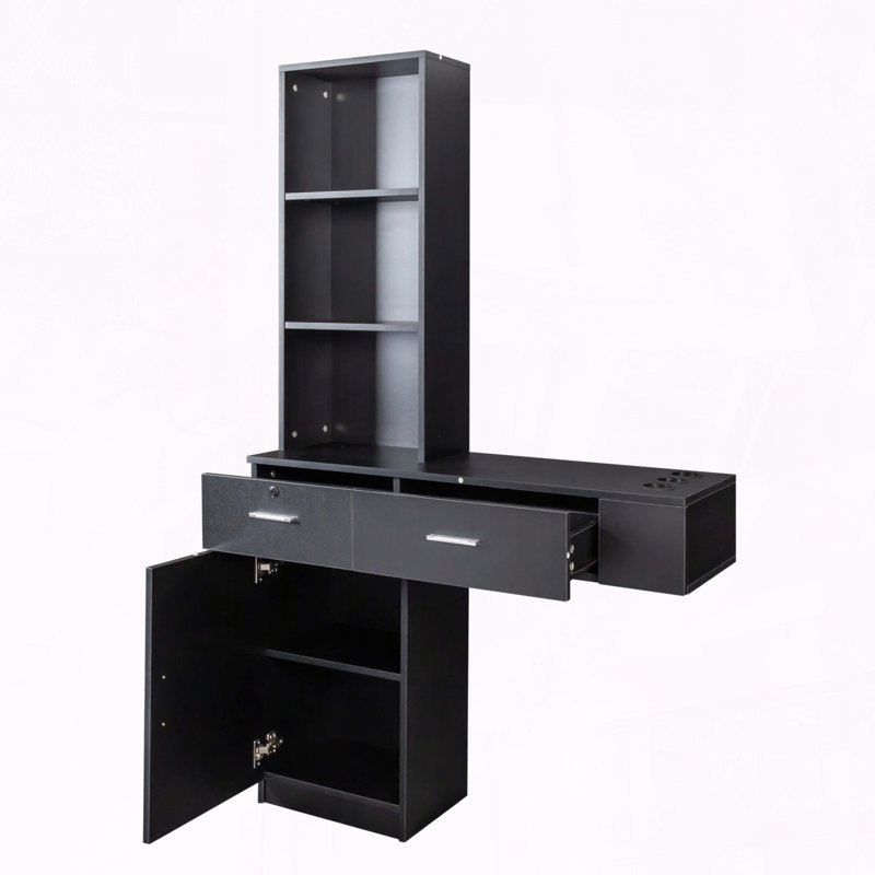 Multi-Layer Storage Hair Desk with Large Storage Space, Black