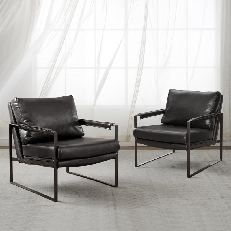 Eisenman 27.09'' W Leather Upholstered Accent Armchair, Black Faux Leather