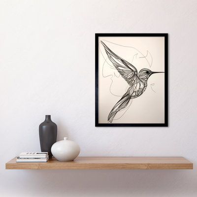 Humming Bird In Flight Line Drawing Portrait - Single Picture Frame Print