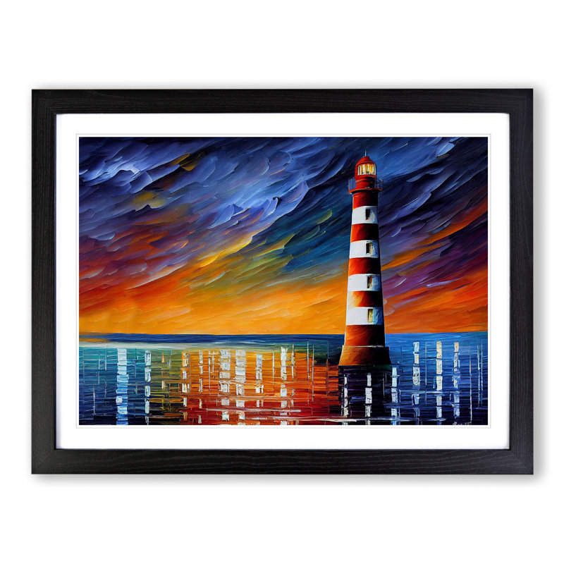 Colourful Lighthouse Vol.2 - Painting, Black Framed, 25cm H x 34cm W x 2cm D