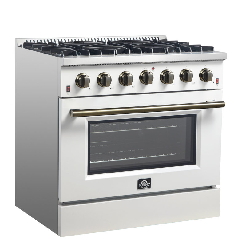 Cuisinière à gaz 36 pouces Forno Galiano en blanc, noir, bleu ou rouge, 6 brûleurs, 83 000 BTU, 5,36 cu. Four à convection