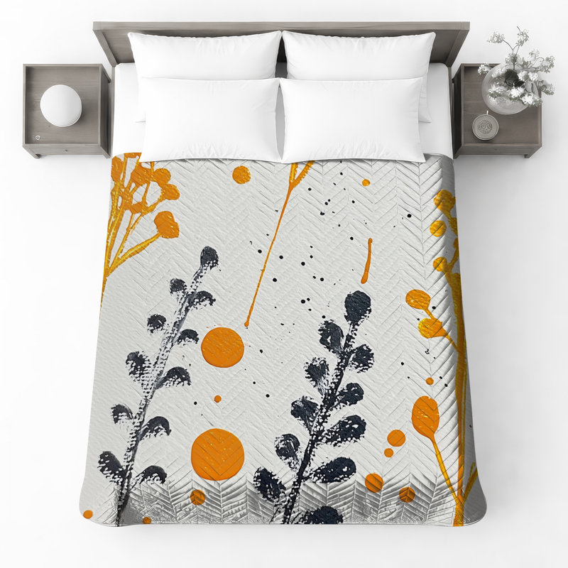 Couvre-lit matelassé orange et noir , Grand lit