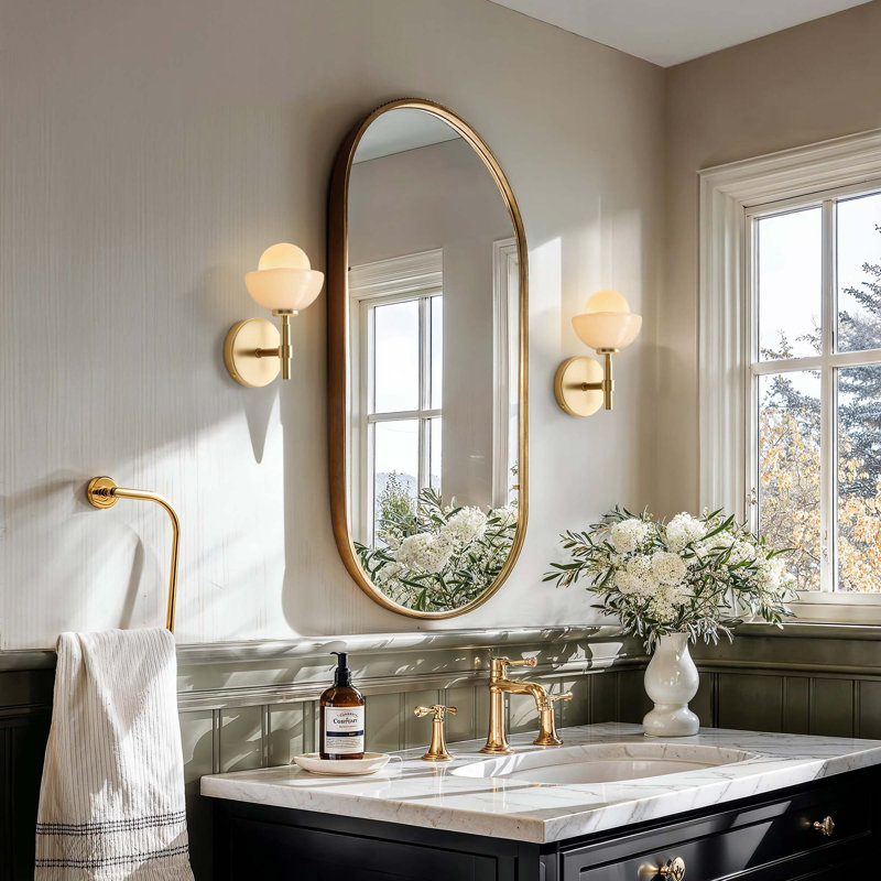 Modern Single Armed Sconce – Metal, Glass & Gold, Ivory White 1-Light Hardwired Dimmable Wall Sconce for Bathroom or Hallway in Modern, Mid-Century, and Contemporary Style