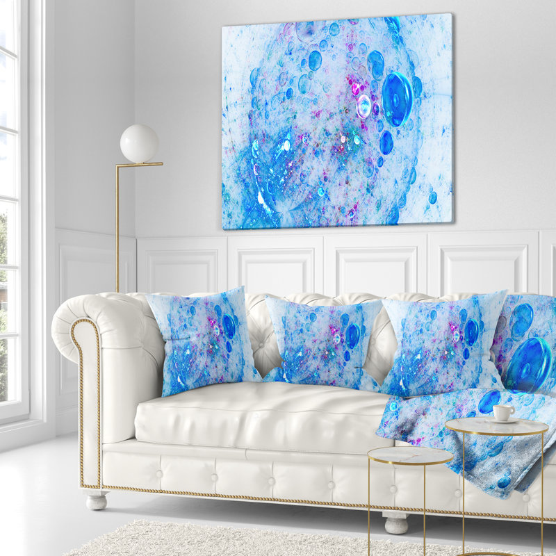 Bulles sphériques sphériques - coussin imprimé abstrait, 18 po x 18 po, Bleu / blanc, Coussin décoratif