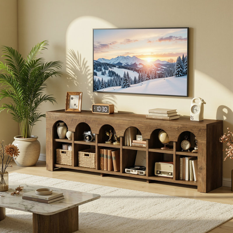 63" TV Stand For 65/70/75-Inch Tvs, Farmhouse Entertainment Center With 12 Cubbies