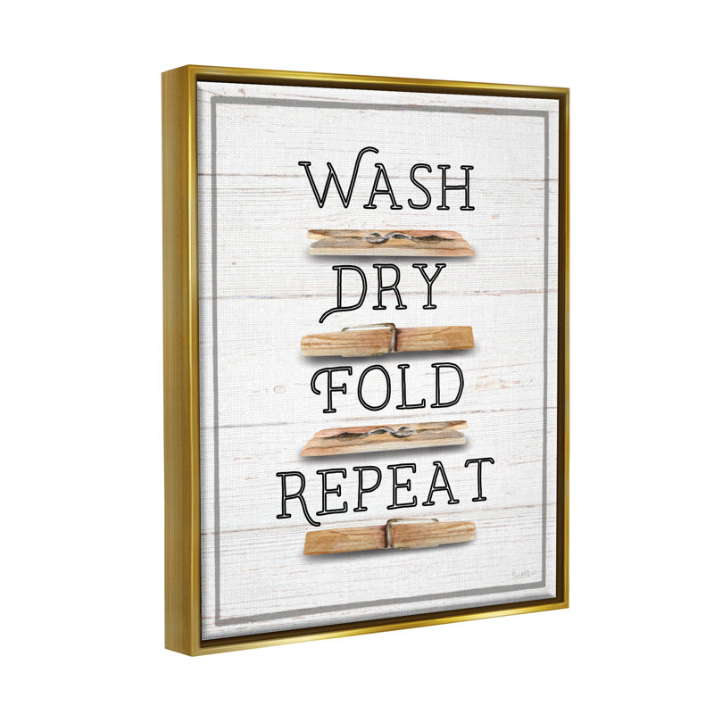 Bb-032-Floater " Rustic Laundry Phrases ", 21" H x 17" W x 1.7" D, Metallic Gold Floater Frame
