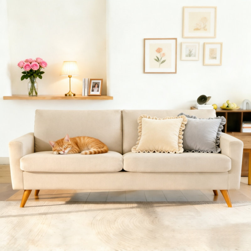 Canapé 68 po Mid Century Modern, Beige