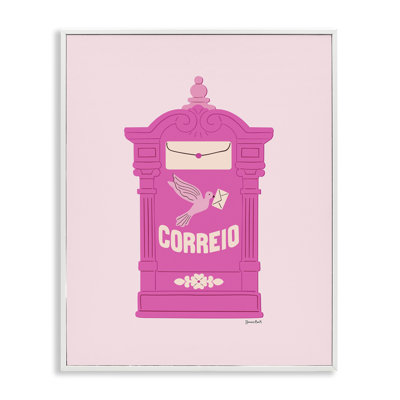 Pink Portuguese Post Mailbox Framed Giclee, design by Jessica Beck