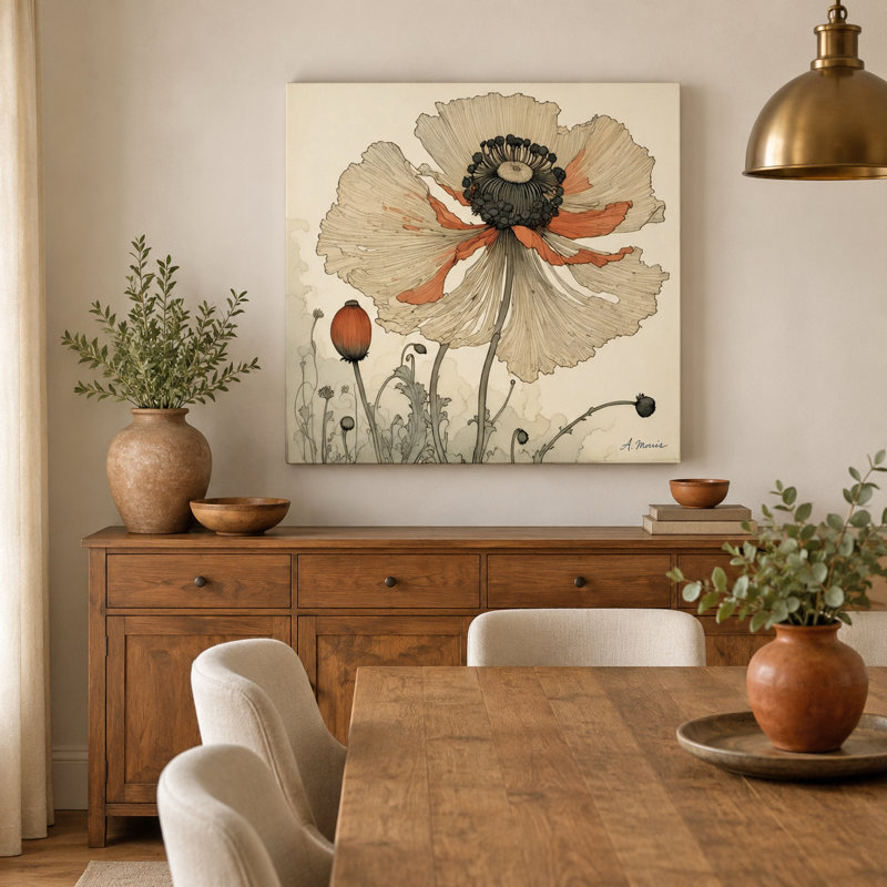 «Desert Bloom», art coquelicot rétro sur toile, H 30 po x l 30 po