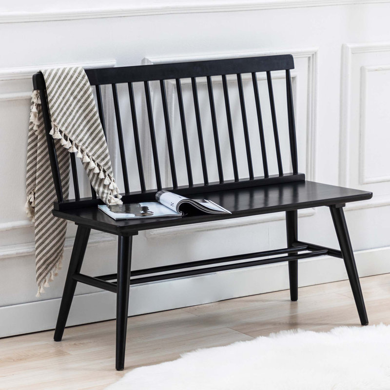 Siège de jardin moderne en bois d'hévéa de couleur unie de 41 po avec coussin de protection Yatts, Noir