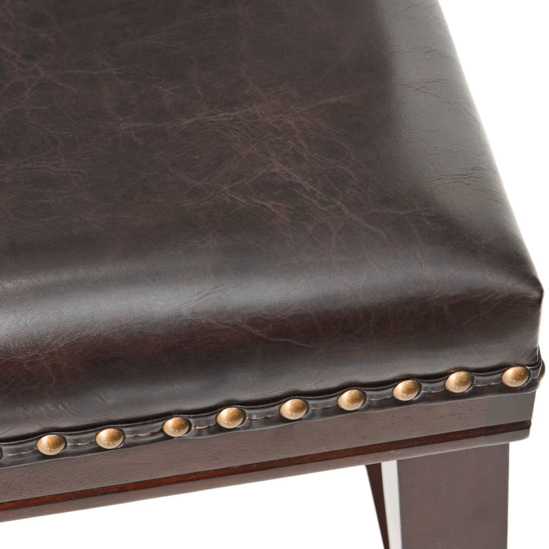 Leather Saddle Seat In Rich Brown Tone, Constructed With Tough Rubberwood Dark Brownish Hue, Made Solid