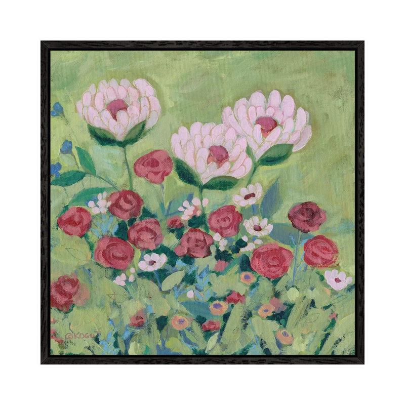 Floral XXX by Teresa Kogut - Painting on Canvas, Black Framed, 45.72cm H x 45.72cm W x 3.81cm D