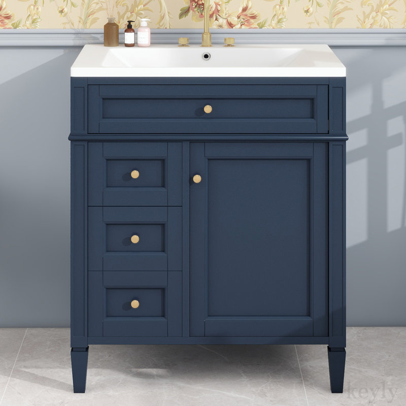 30'' Bathroom Vanity with Ceramic Top Sink, Blue