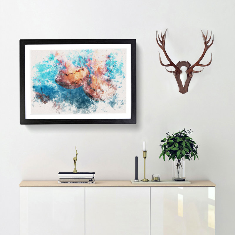 Pink Jellyfish - Framed Print, 33cm H x 45cm W x 2cm D, Black Framed