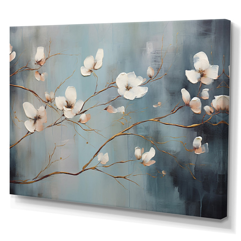 " Grey Blossoming Silhouettes ", 24" H x 32" W x 1" D, Wrapped Canvas