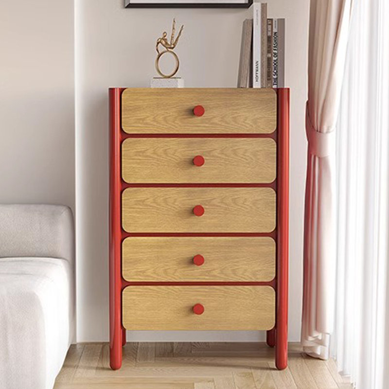 All solid wood retro simple five-bucket locker, Red/Brown