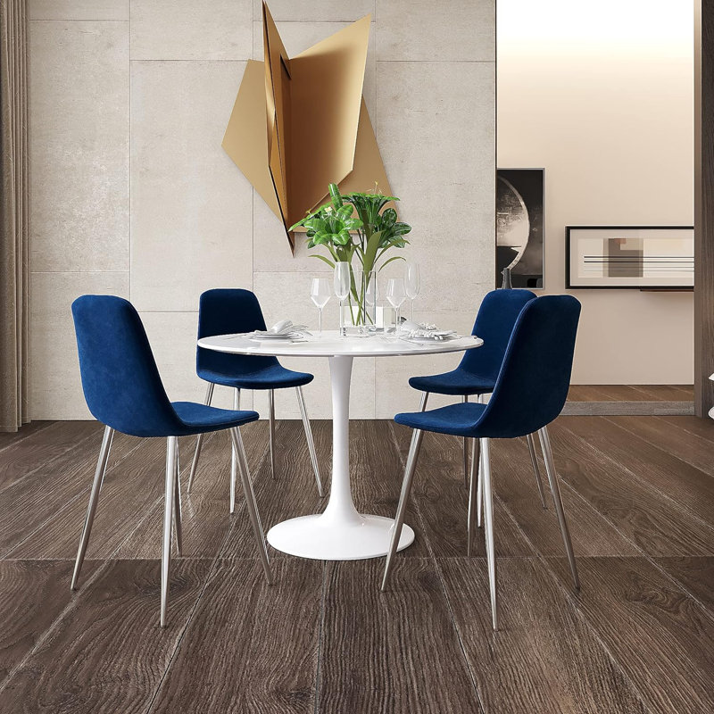 Chaise d'appoint en velours capitonné Lewanna, Bleu, Chrome