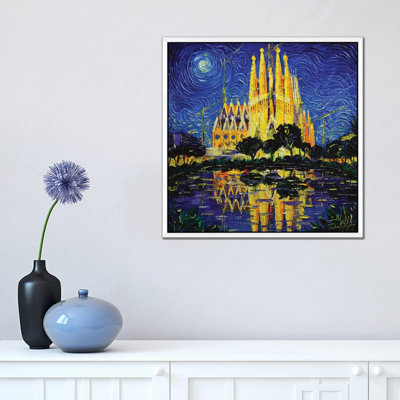 Sagrada Familia Barcelona Mirrored by Mona Edulesco - Painting on Canvas