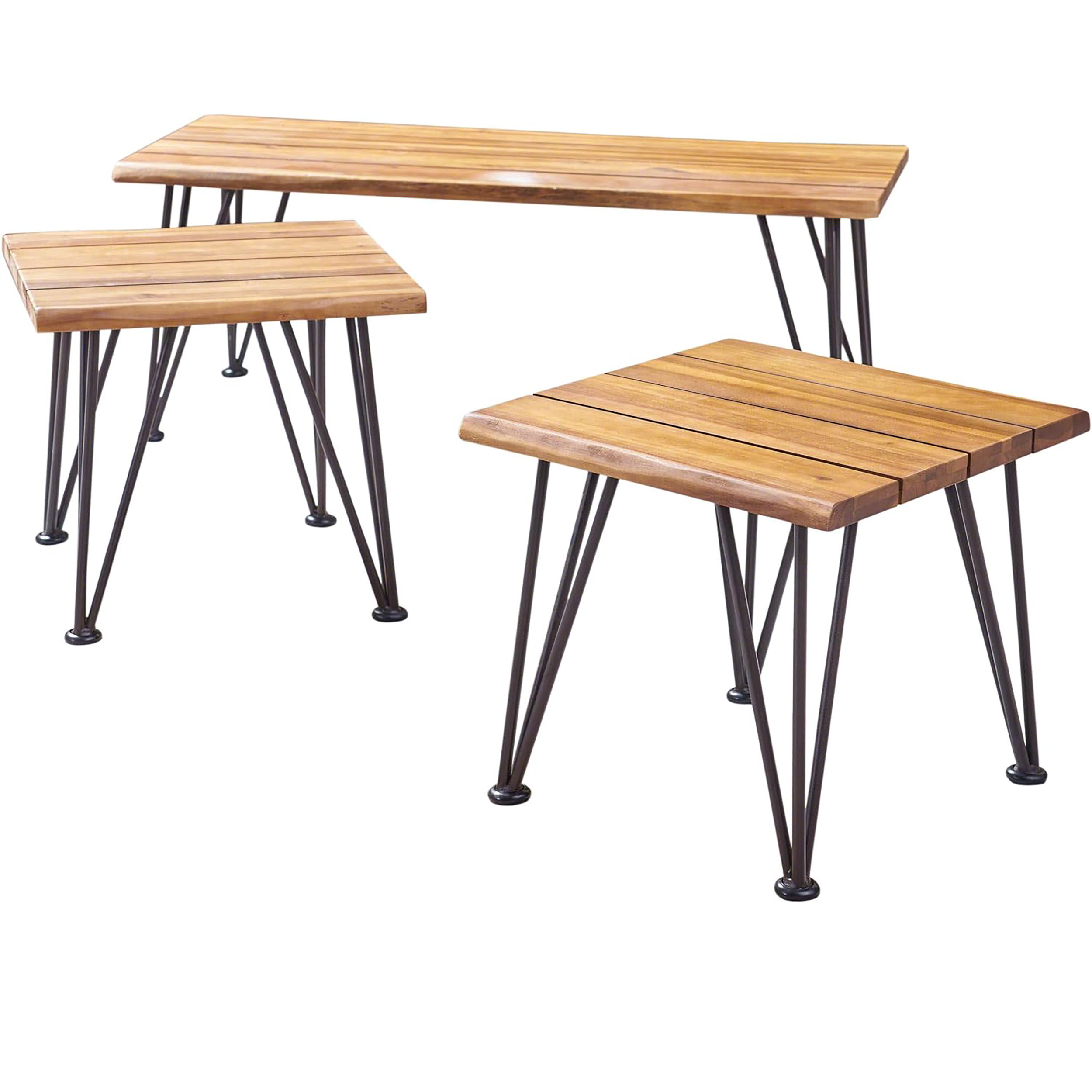 Curated visual reference: Outdoor Industrial Coffee Table Set Reference: 17 Stories Teak Industrial Coffee Table Set