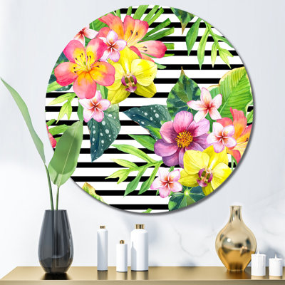 Bayou Breeze Tropical Flowers In Pink Yellow And Orange On Metal Print ...