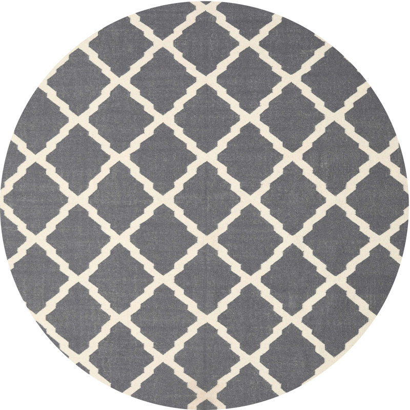 Tapis contemporain gris / blanc, Rond 4 pi