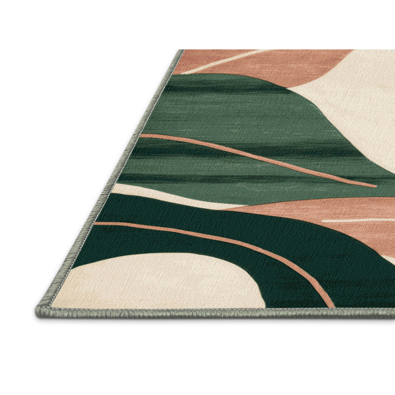 Tapis vert aquarelle lavable à la machine, Rectangulaire 2 pi x 3 pi