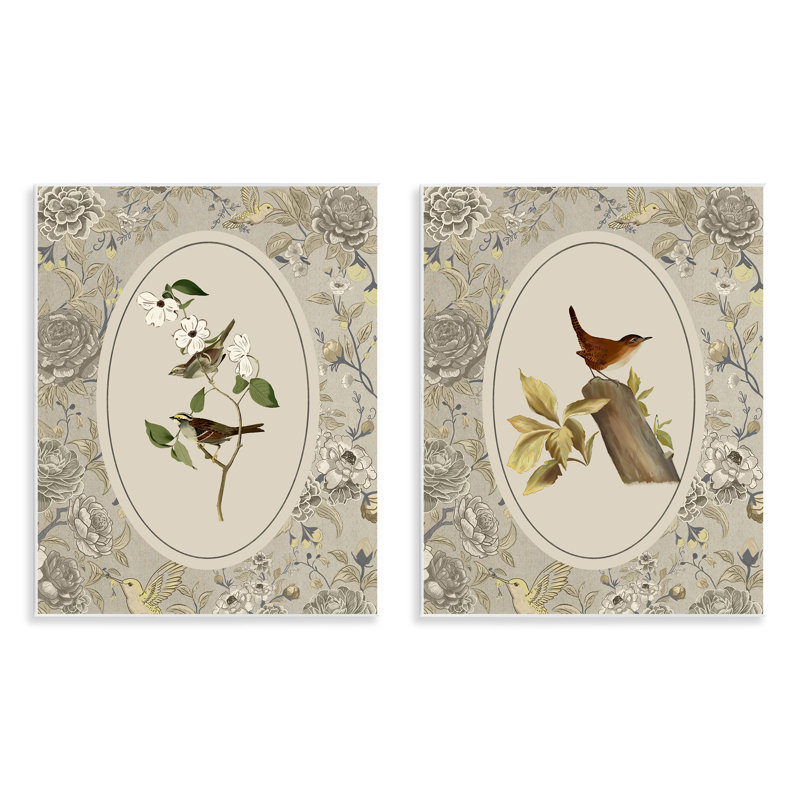 Ensemble de 2 plaques murales Vintage Birds & Toile, design par Radhika Modi