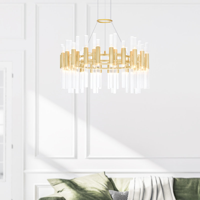 Lustre 42 lumières, luminaire de salle à manger moderne doré de 20 pouces, finition or satiné, plafonnier pour îlot de cuisine, entrée